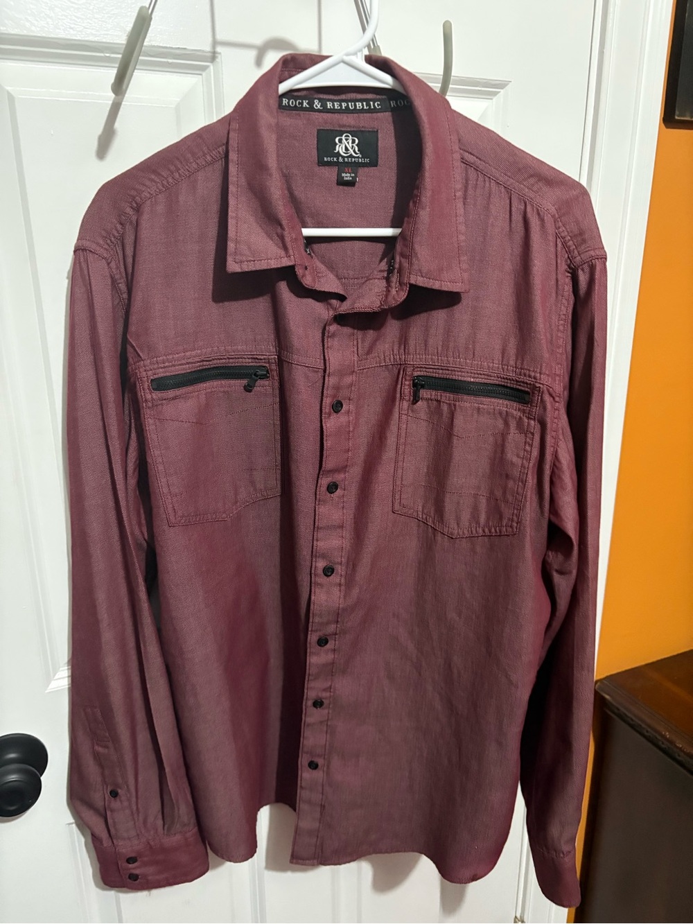 Rock & Republic Men's Button-Front Shirt in Burgundy Plum